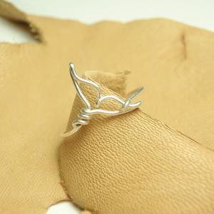 Whale Tail Wire Ring - Handmade Sterling Silver..