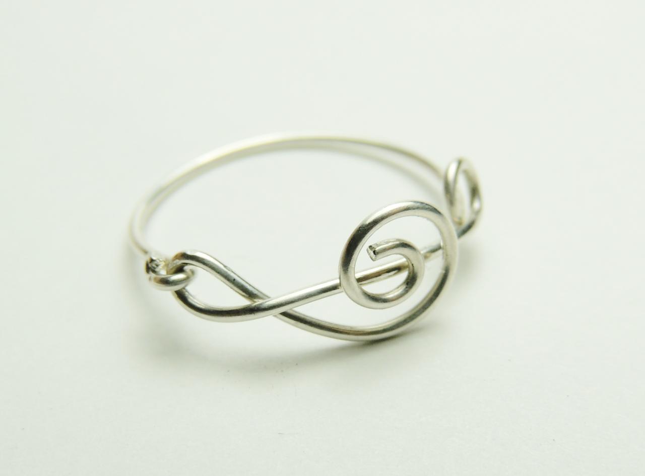 Music Note Sterling Silver Wire Ring - Treble Clef Rin - Handmade